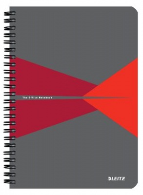 Blok, A5, štvorčekový, 90 listov, PP obálka, LEITZ "Office", sivá-červená