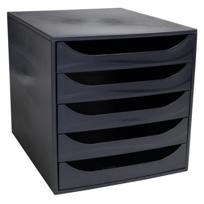 Úložný box na dokumenty, plastový, 5-zásuvkový, EXACOMPTA "Ecobox ExoBlack", čierny