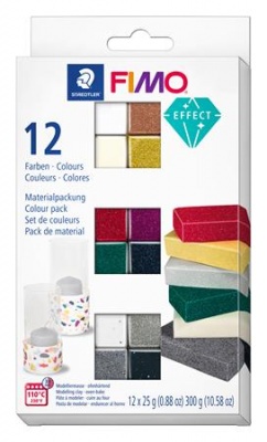 Modelovacia hmota, sada, 12x25 g, na vypálenie, FIMO "Effect Colours", 12 rôznych farieb