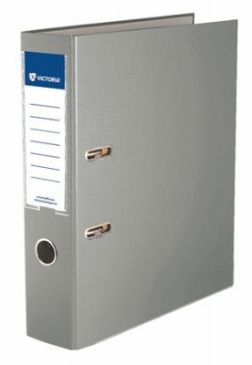 Pákový šanón, 75 mm, A4, PP/kartón, s ochranným spodným kovaním, VICTORIA OFFICE, "Basic", sivý