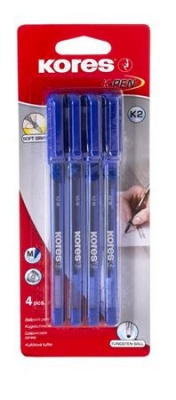 Guľôčkové pero, 1,0 mm, s vrchnákom, trojhranný tvar, KORES "K2-M", modrá