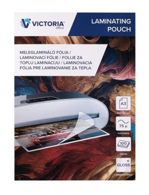 Laminovacia fólia, laminovateľná za tepla, 75 mikr., A3, lesklá, VICTORIA OFFICE