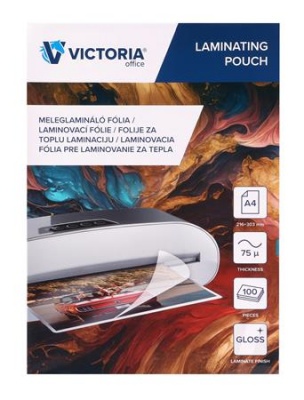 Laminovacia fólia, laminovateľná za tepla, 75 mikr., A4, lesklá, VICTORIA OFFICE