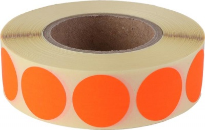 Etikety, 20 mm, okrúhle, 1000 etikiet/kotúč, fluo červená