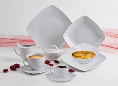 Hlboký tanier, ROTBERG, porcelán, hranatý , 20 cm, 6 ks sada, "Quadrate", bielaa