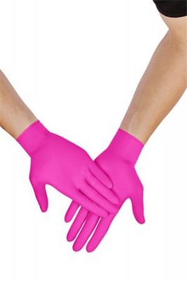 Ochranné rukavice, jednorazové, nitril, XS méret, 100 ks, nepudrované, magenta