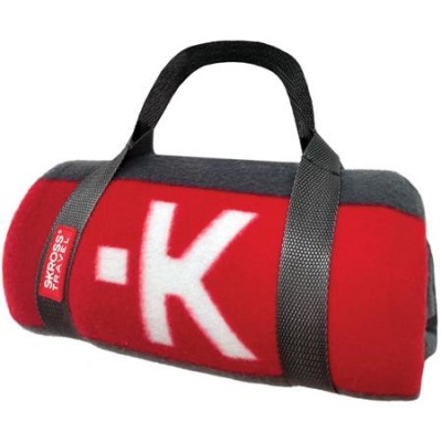 Cestovná deka, flísová, s prenášacím popruhom, SKROSS, červeno-sivá