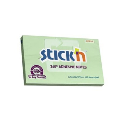 Samolepiaci poznámkový blok, 76x127 mm, 100 listov, STICK N „360°, zelená