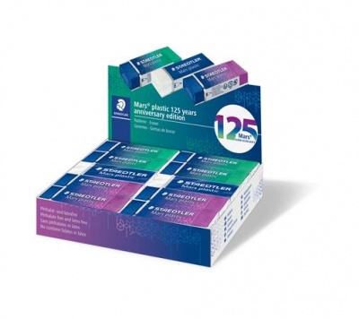 Guma, displej, STAEDTLER "Mars® Plastic 526, 125 years", modrá-zelená-fialová