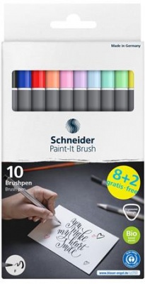 Popisovač v tvare štetca, sada, s ohybným hrotom, SCHNEIDER "Paint-It 070", 10 rôznych farieb