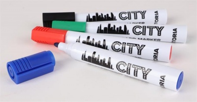 Popisovač na tabule, sada, 1-3 mm, kužeľový hrot, VICTORIA VISUAL "City", 4 rôzne farby