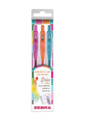 Sada gélových pier, 0,33 mm, s tlačidlom, ZEBRA „Sarasa Clip Boho Vibes“, 3 rôzne farby