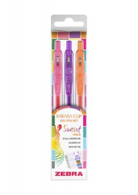Sada gélových pier, 0,25 mm, s tlačidlom, ZEBRA „Sarasa Clip Sunset“, 3 rôzne farby