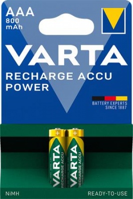 Nabíjateľná batéria, AAA, mikrotužková, 2x800 mAh, prednabitá, VARTA "Power"