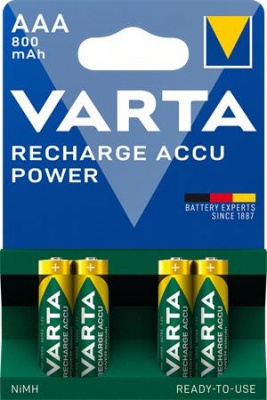 Nabíjateľná batéria, AAA, mikrotužková, 4x800 mAh, prednabitá, VARTA "Power"