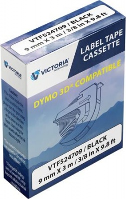Páska do štítkovača 9 mm x 3 m, kompatibilita: DYMO 3D, VICTORIA TECHNOLOGY, čierna