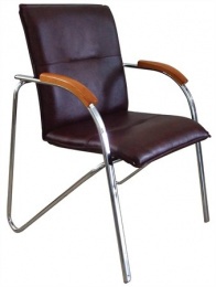 Konferenčná stolička, koženka, chrómová oceľ, opierka rúk: čerešňa,  "Sabina", čierna