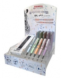 Guľôčkové pero, displej, 0,24, teleskopické, ZEBRA "SL-F1 B", modré, pastelové farby